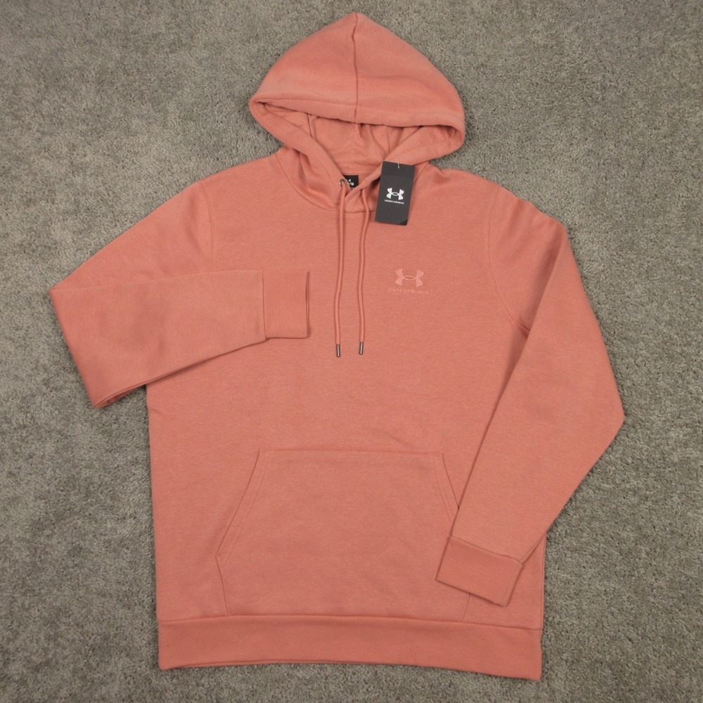 Under Armour Sweater Mens Large Pink Salmon UA Icon Fleece Hoodie Sweatshirt NEW